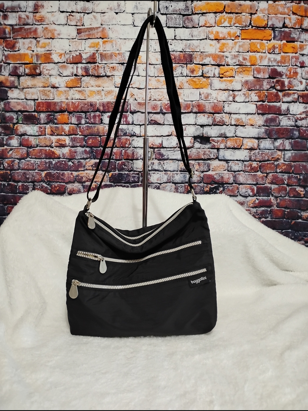 Baggallini Black Nylon Multi-Zip Crossbody Bag